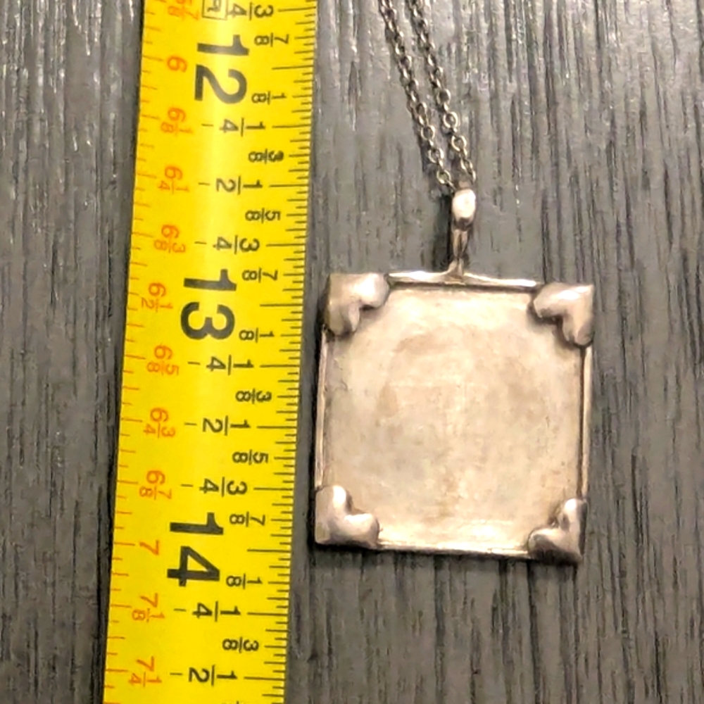 Vintage Sterling (Very Old) Shadow Box Square ❤️ Heart Pendant Necklace - Picture 7 of 9